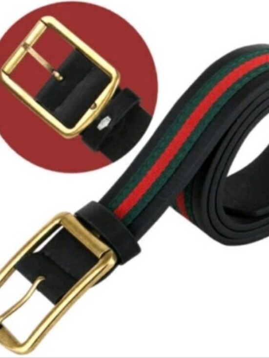 Other - Unisex Black Belt with Red & Green Stripe and Gold Buckle🆕✨